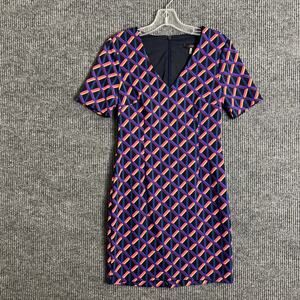 Trina Turk Womens Geometric Printed Shift Dress Size 2 Multi Color Short Sleeve